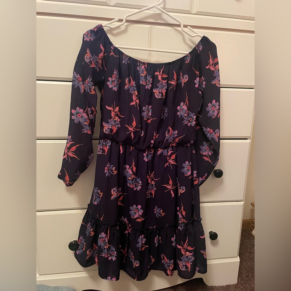 Purple floral off the shoulder dress
